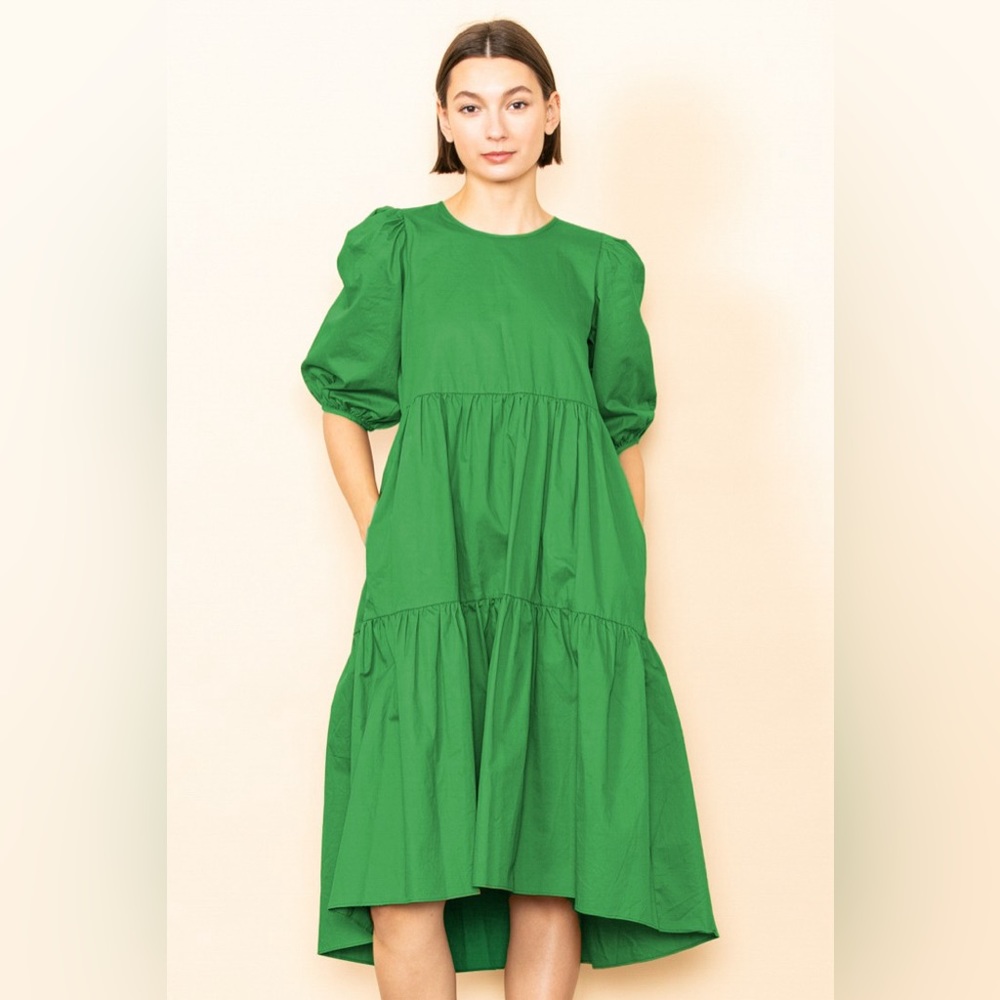 Poplin Tiered Plus Midi Dress